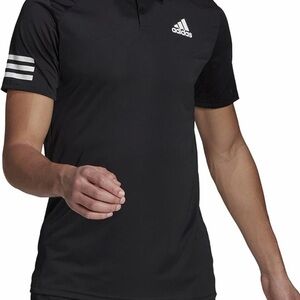 adidas Men’s Black Polo with White Logo and Sleeve Stripes